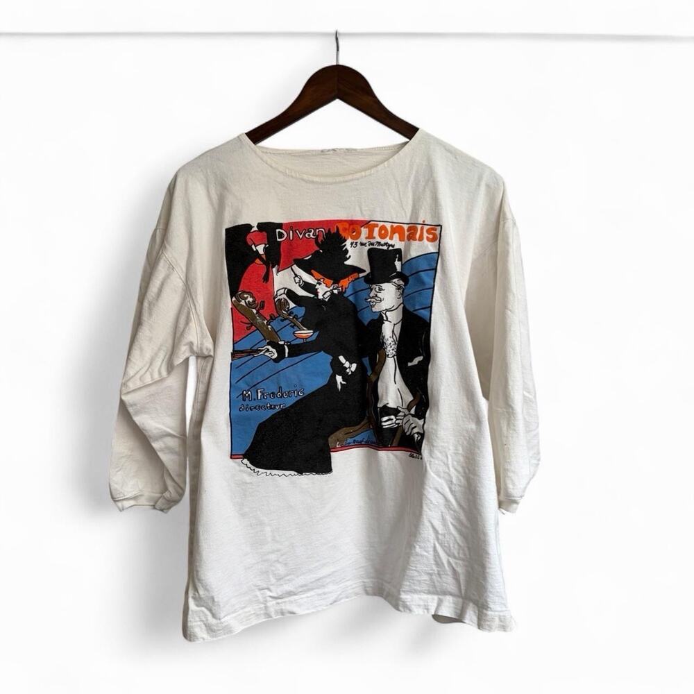 Vintage 90s Toulouse Lautrec Men’s M Art Retro French Long Sleeve Lithograph Tee